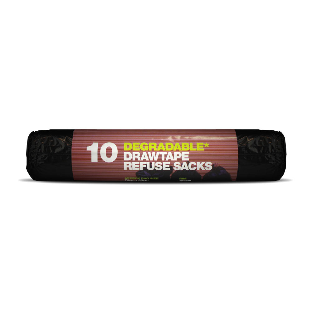 Degradable Drawstring Heavy Duty Bin Bags (Roll of 10 Bags)